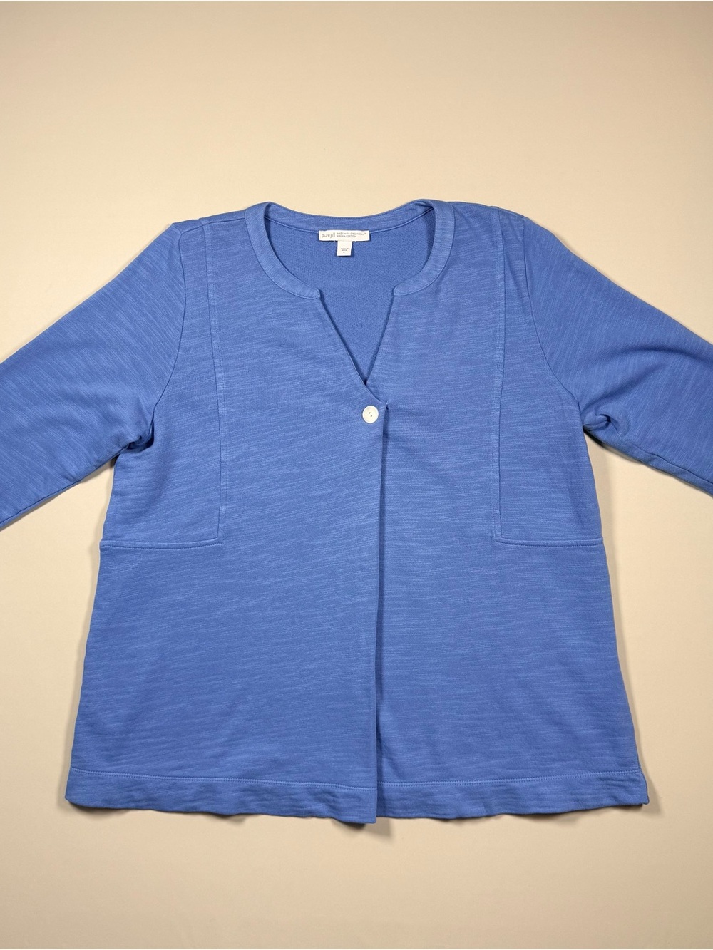 Pure Jill Organic Cotton Blue Open Front Single Button Cardigan Sweatshirt L